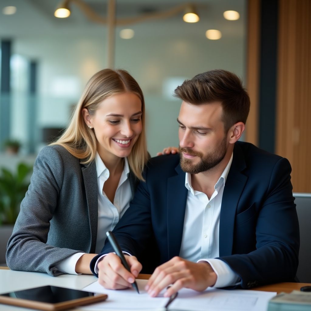 Asesor financiero consultando cliente